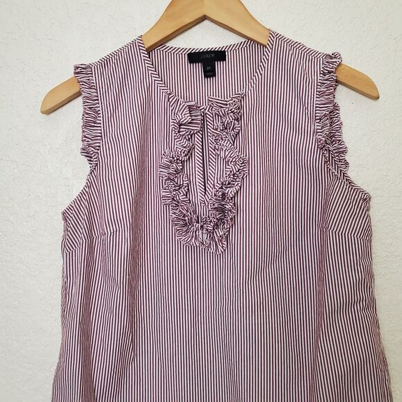 J. CREW Stripe Ruffle Top Women's Size 2 Tall Sleeveless Pullover Shirt - Picture 4 of 5